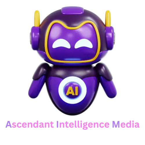 Purple AI character logo for Ascendant Intelligence Media, representing digital solutions and innovation in web design and marketing services.